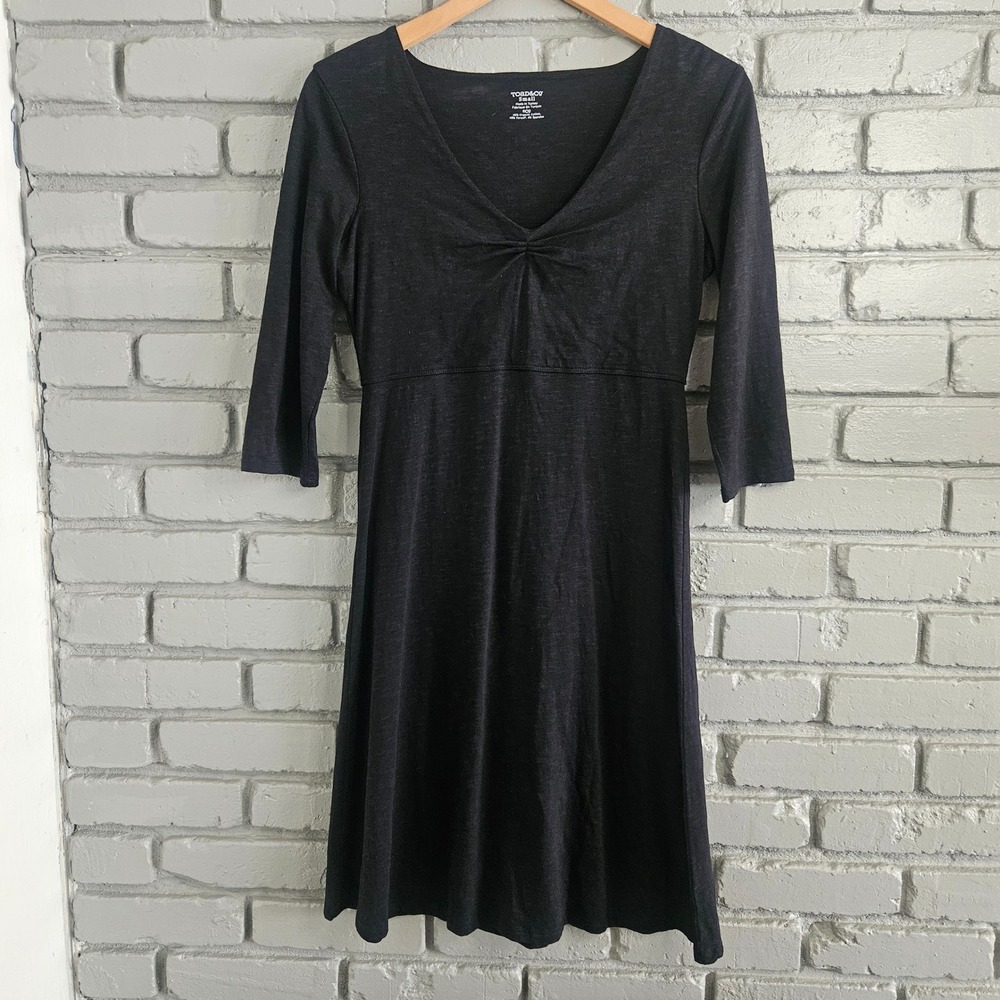 Toad&Co Rosalinda Dress Charcoal Gray Organic Cotton Tencel V-Neck Small